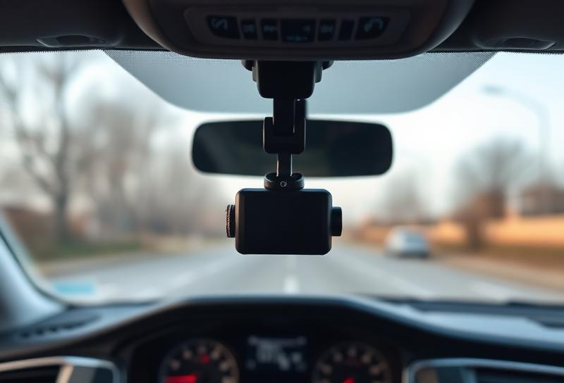 Car dashcam mounted on windshield
